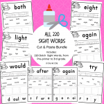 Cut & Paste sight word packs